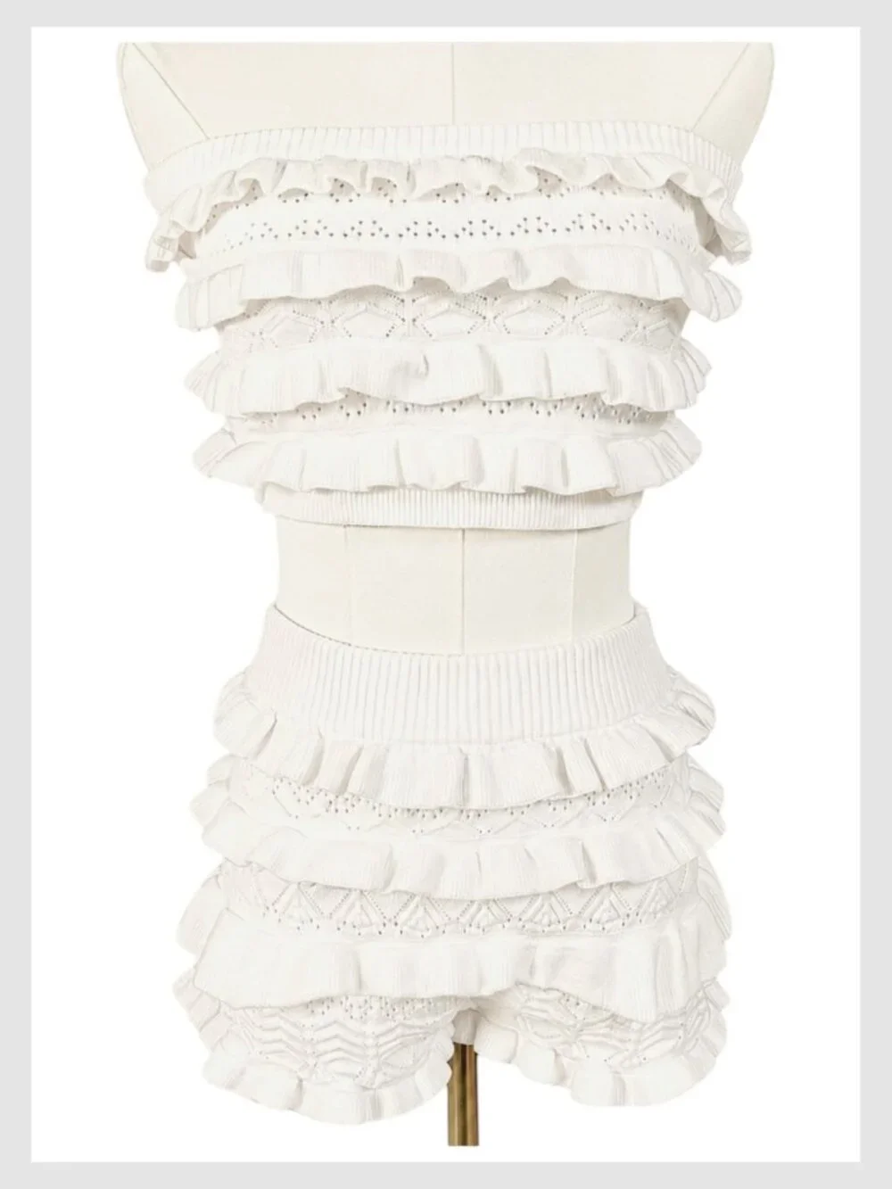 Edikted Lindsay Knit Ruffle Tube Top & Bloomer Shorts Set White M/L